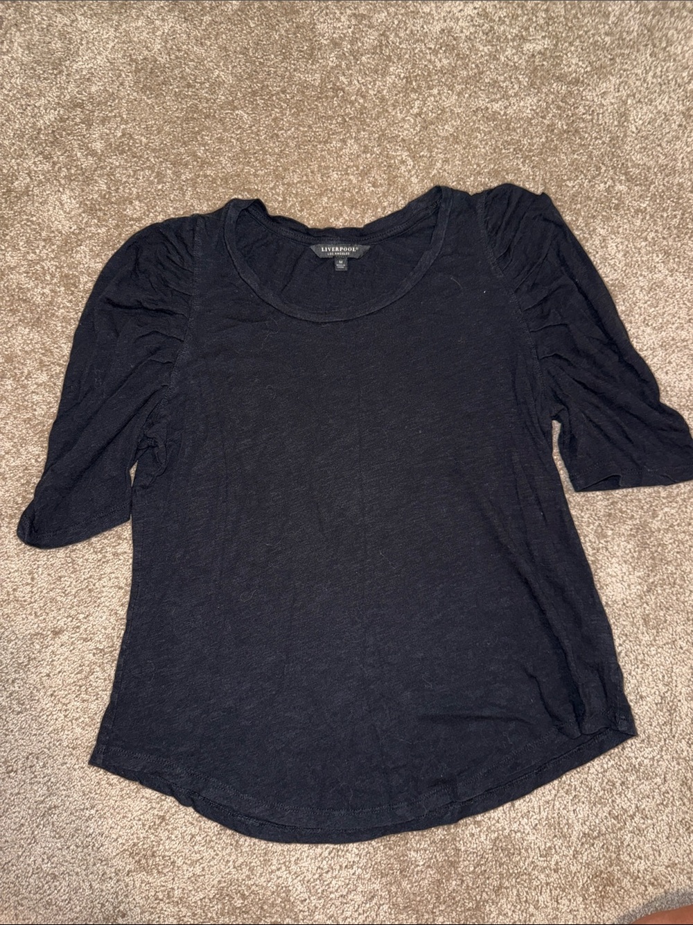 Liverpool Black Ruched Short Sleeve Tee - Medium